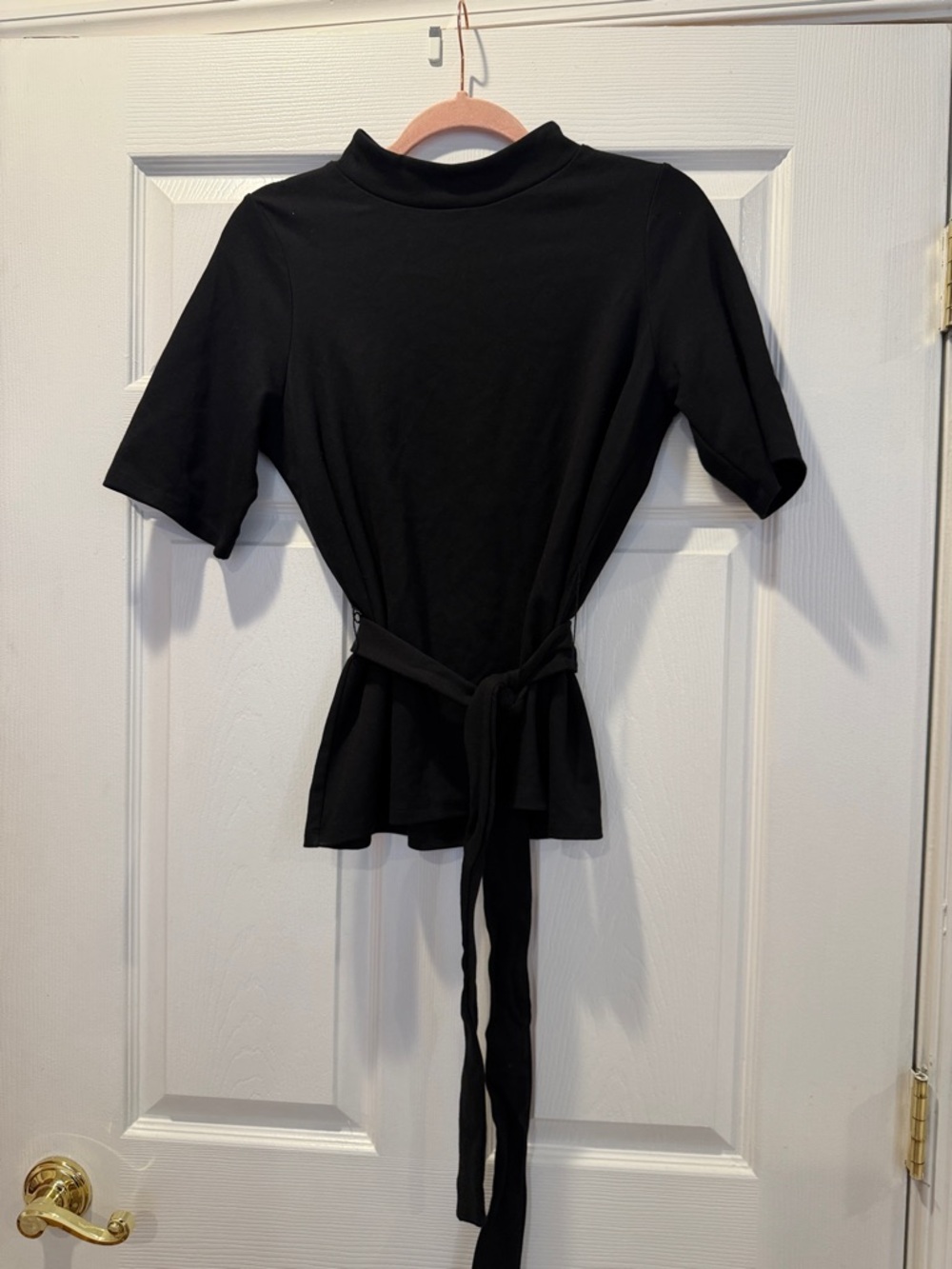 Halogen Black Mock Neck Tie-Waist Top